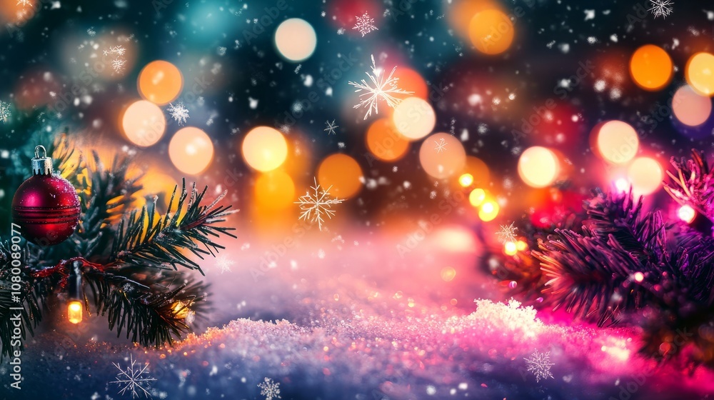 custom made wallpaper toronto digitalA colorful holiday night scene with vibrant glowing bokeh lights and snowflakes, New year backround