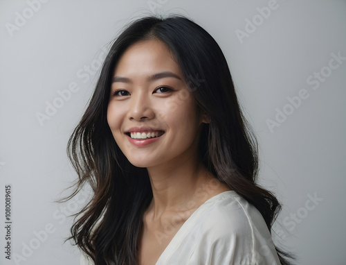 Portrait of a Serene Asian Woman with a Captivating Smile – Natural Beauty and Graceful Expression