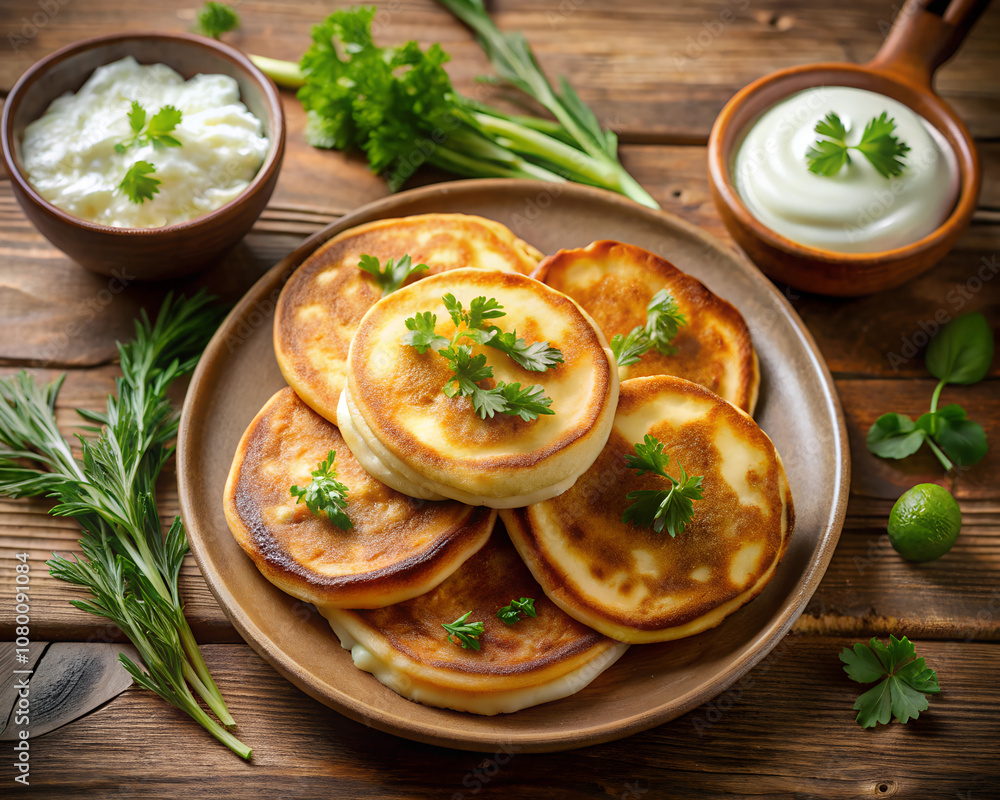 Classic Cheese Blini with Parsley Garnish Classic Cheese Blini with Parsley Garnish