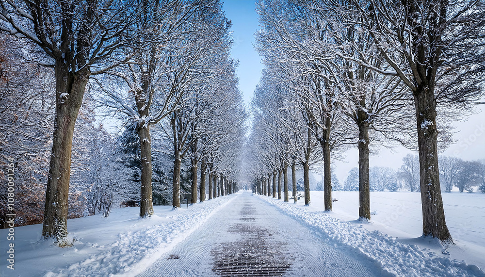 雪の並木道 雪の並木道