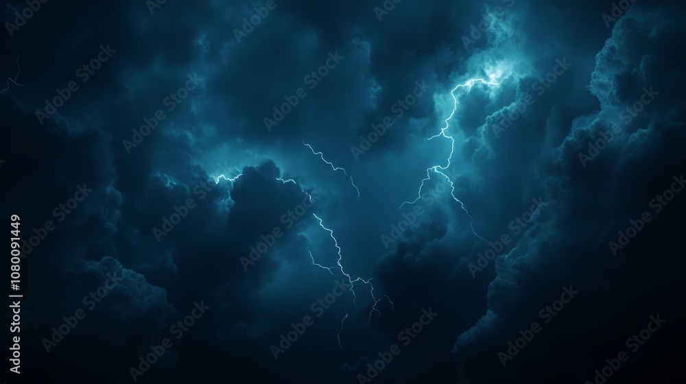 Multiple lightning bolts illuminating dark storm clouds Multiple lightning bolts illuminating dark storm clouds