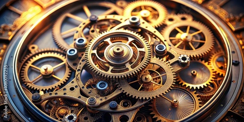 The Intricate Dance of Golden Gears A Close-Up of a Complex Clockwork Mechanism