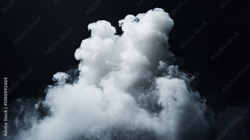 Fototapeta premium Puffy white cloud isolated on a solid black backdrop, illuminated to show off its fluffy shape