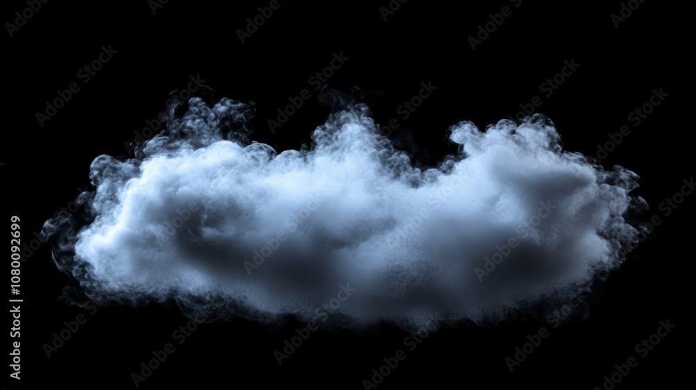 Puffy white cloud isolated on a solid black backdrop, illuminated to show off its fluffy shape Puffy white cloud isolated on a solid black backdrop, illuminated to show off its fluffy shape