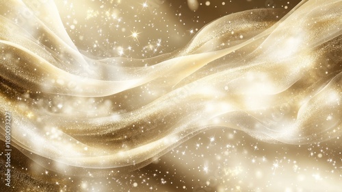 Radiant golden wind with twinkling stars and shimmering dust, swirling in a festive motion