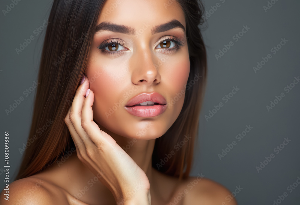 Portrait of a young woman with makeup in a studio setting Portrait of a young woman with makeup in a studio setting