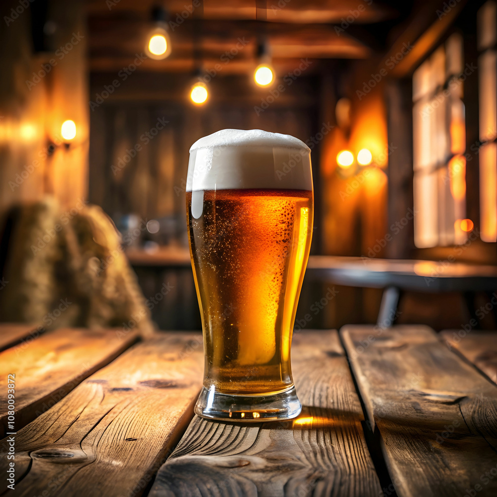 A glass of beer sits on a wooden table A glass of beer sits on a wooden table