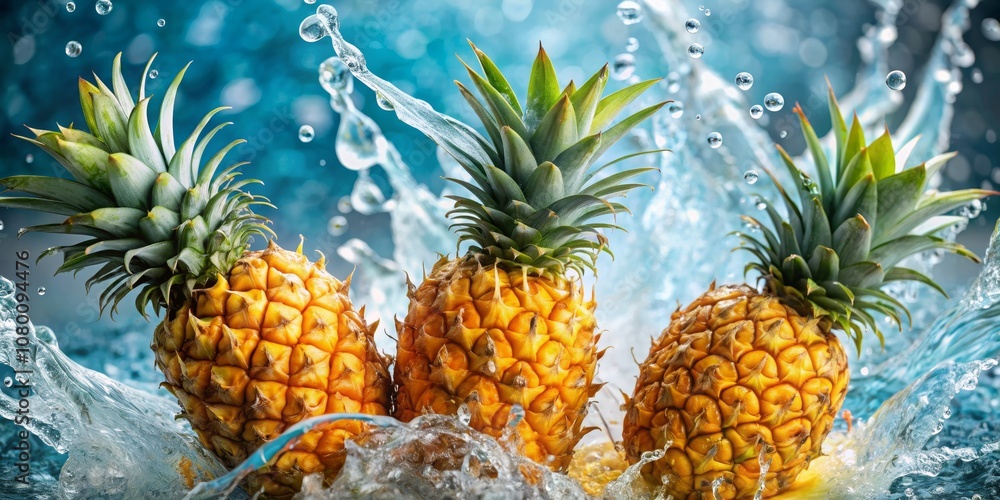 Three Pineapples Splashing in Watery Paradise Three Pineapples Splashing in Watery Paradise