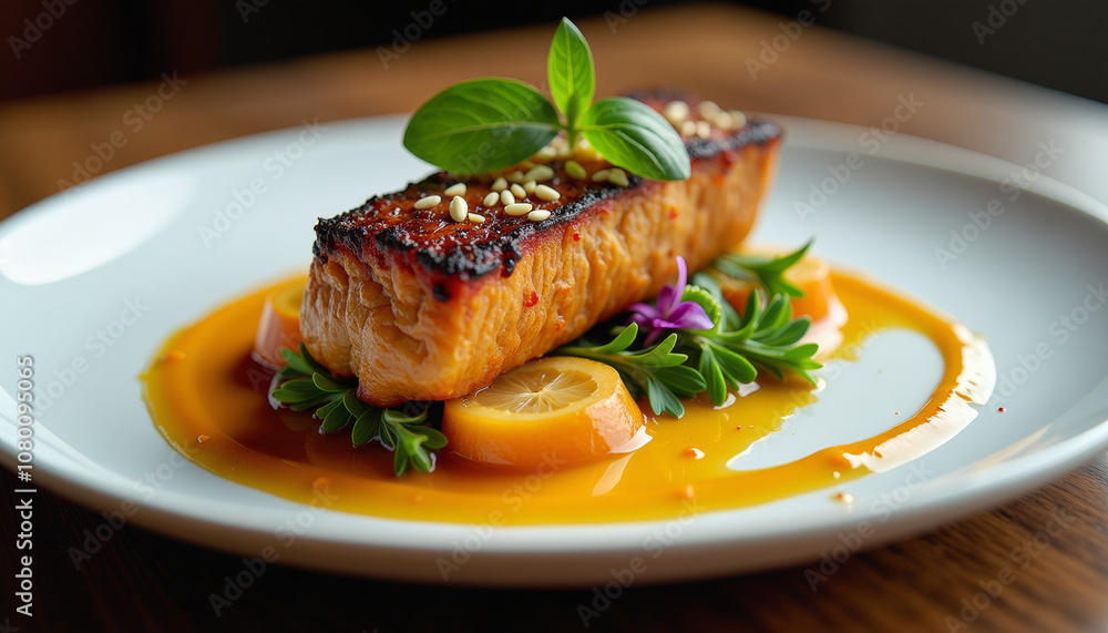 Gourmet Grilled Fish Dish with Orange Sauce Gourmet Grilled Fish Dish with Orange Sauce