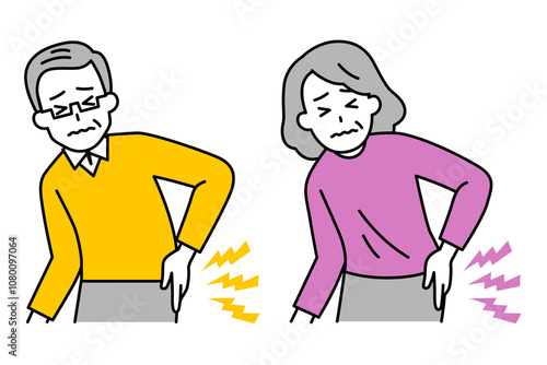 腰痛がつらい年配の男女　セット