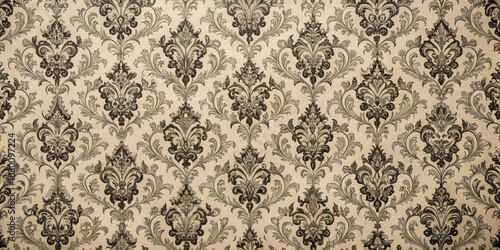 Vintage Damask Wallpaper Intricate Black Floral Pattern on Cream Background