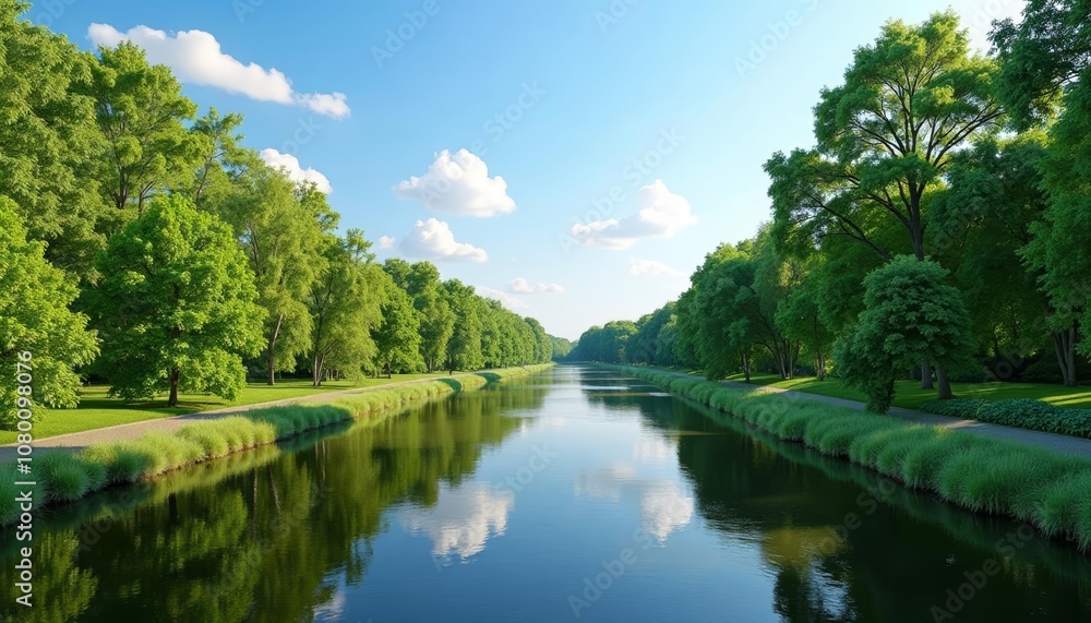 Tranquil River in a Park Perfect for a Leisurely Stroll Tranquil River in a Park Perfect for a Leisurely Stroll