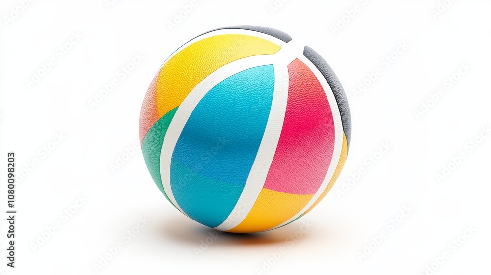 Volleyball positioned against a white background, showcasing its distinct panels and vibrant colors. The ball's spherical shape and inflated surface create a sense of anticipation and excitement Volleyball positioned against a white background, showcasing its distinct panels and vibrant colors. The ball's spherical shape and inflated surface create a sense of anticipation and excitement