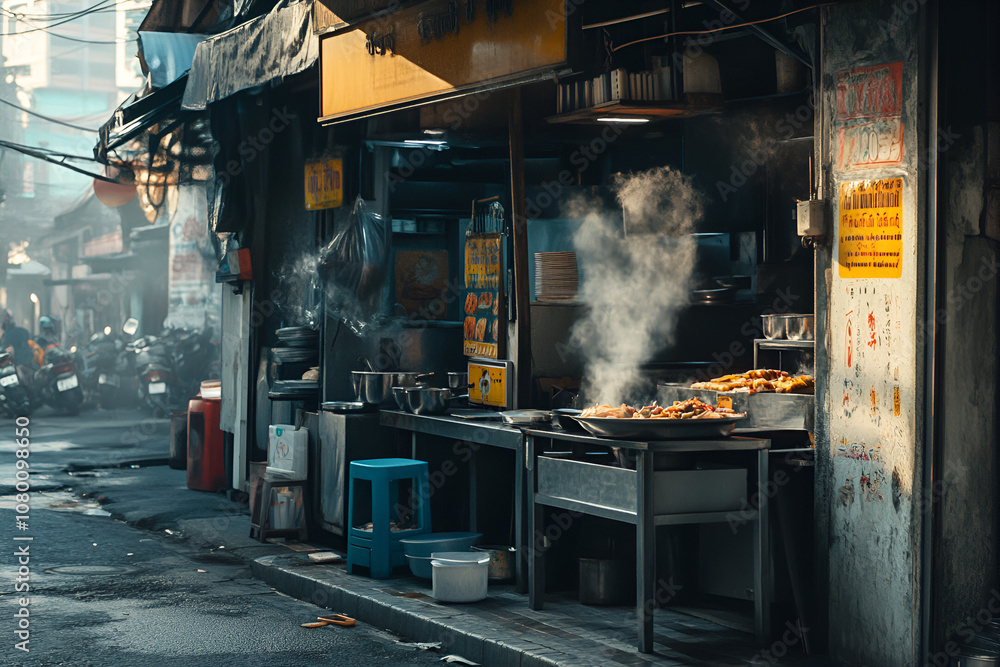 Cooking action at street restaurant urban setting food scene outdoor environment close-up view culinary experience Cooking action at street restaurant urban setting food scene outdoor environment close-up view culinary experience
