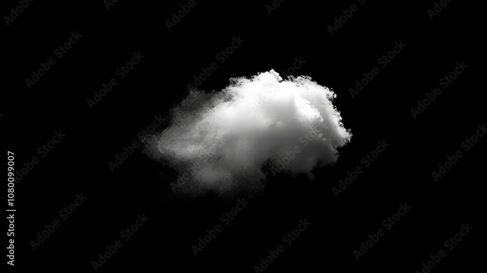 Sparse white dust cloud floating on a black background, softly illuminated to highlight fine details Sparse white dust cloud floating on a black background, softly illuminated to highlight fine details