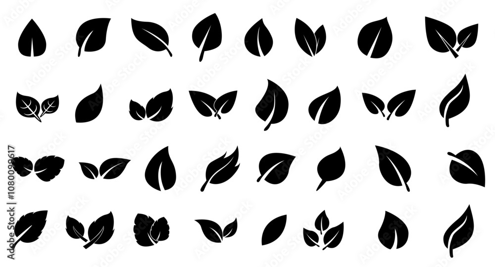 black hand drawn leaves set silhouettes icons black hand drawn leaves set silhouettes icons