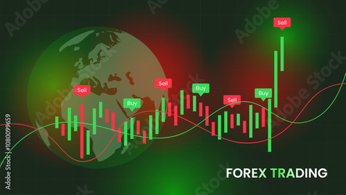 Forex trading chart diagram with glob background understand buy and sell concept