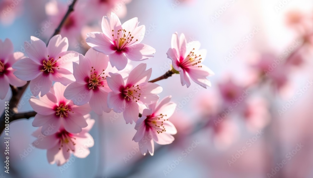 Blooming beauty A closeup of delicate pink cherry blossoms Blooming beauty A closeup of delicate pink cherry blossoms