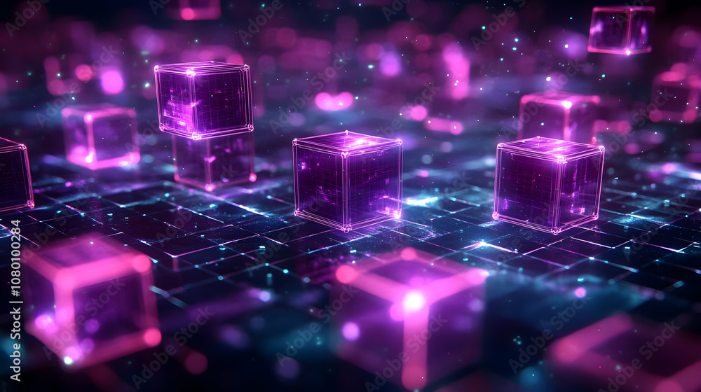 Abstract 3D Background with Neon Cubes Abstract 3D Background with Neon Cubes