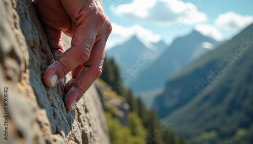 Rock Climbing Hand on Mountain Face