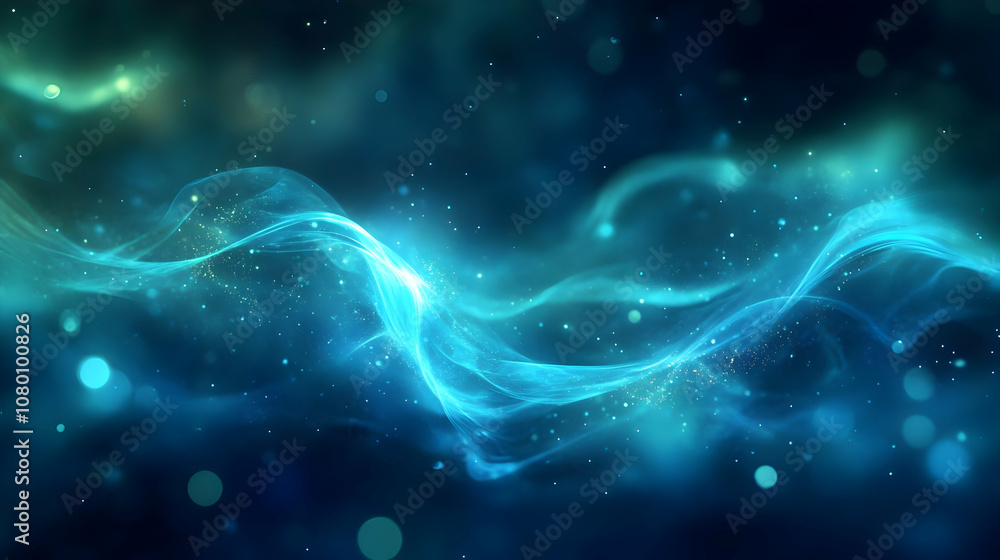 Abstract Blue Background with Wavy Lines and Glowing Particles Abstract Blue Background with Wavy Lines and Glowing Particles