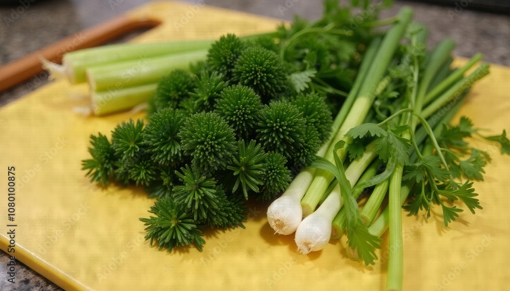 Freshly chopped herbs and celery ready for cooking Freshly chopped herbs and celery ready for cooking