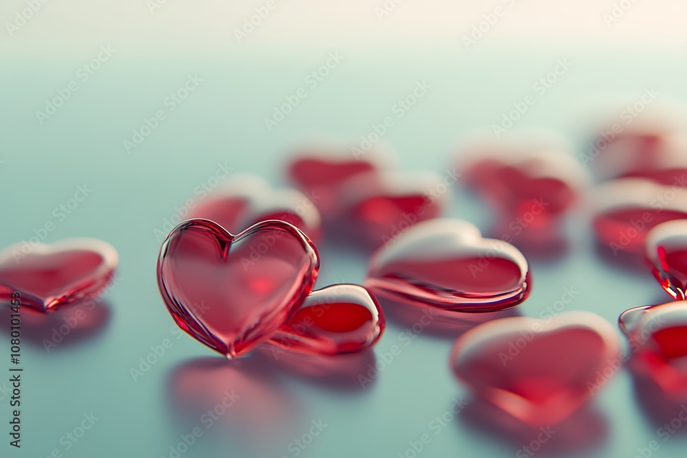 Abstract hearts in red tones scattered on a subtle gradient background. Abstract hearts in red tones scattered on a subtle gradient background.