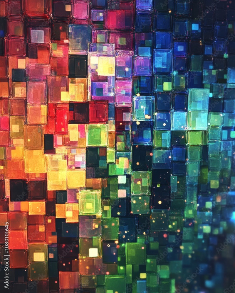 Colorful Pixelated Squares in Abstract Digital Mosaic Background Close-Up Colorful Pixelated Squares in Abstract Digital Mosaic Background Close-Up