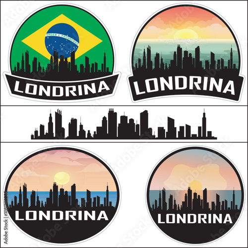 Londrina Brazil Flag Skyline Cityscape Silhouette Travel Souvenir Sticker Sunset Isolated Vector photo