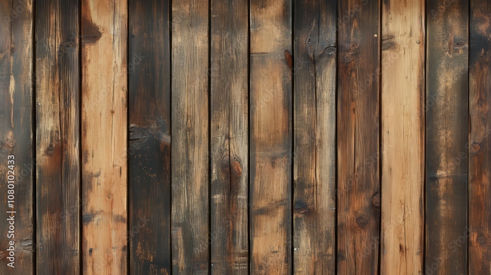Wooden wall with deep grain, knots, and weathered surface, realistic details Wooden wall with deep grain, knots, and weathered surface, realistic details