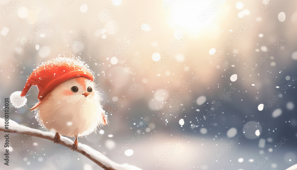 funny christmas greeting card with 3d cartoon birds and space for text on blurred winter background funny christmas greeting card with 3d cartoon birds and space for text on blurred winter background