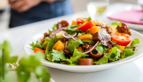 Fresh Salad with Tomatoes, Red Onion and Lettuce,