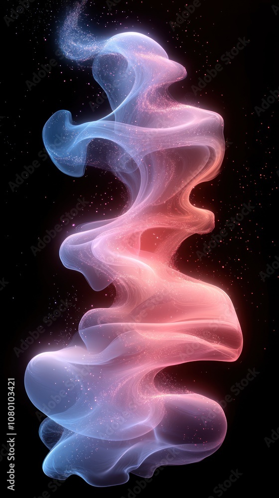 Obraz premium Abstract swirling smoke in pink and blue hues against a dark background.