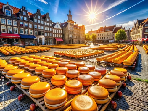 Aerial View Alkmaar Cheese Market - Uncut Wheel Barrows photo