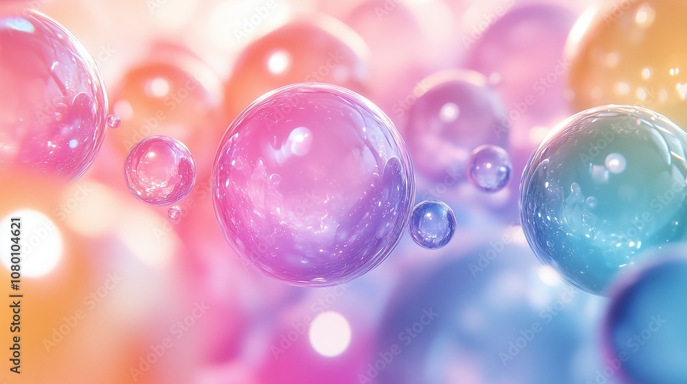 Colorful circles bubbles and oil droplets float in the water, health and skincare concept, revitalizing and nourishing the skin. Abstract bubbles in the air, 3d background render. Macro of bubbles Colorful circles bubbles and oil droplets float in the water, health and skincare concept, revitalizing and nourishing the skin. Abstract bubbles in the air, 3d background render. Macro of bubbles