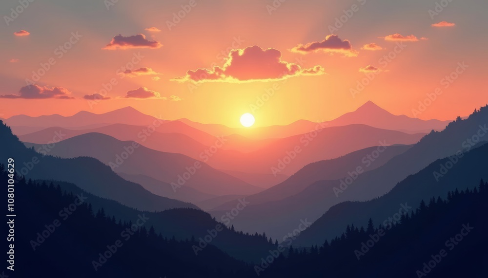 Fototapeta premium Sunset in the mountains a serene landscape