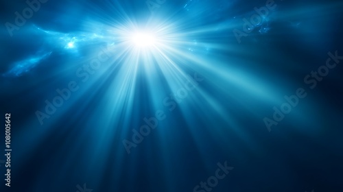 Deep sapphire blue background with light smoke and soft, subtle light rays