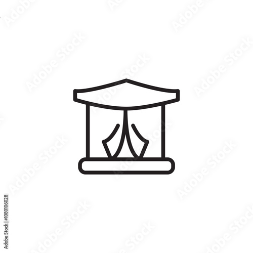 A simple line drawing of a gazebo on icon. A minimalist gazebo icon with a roof and a curtain. Editable icon.