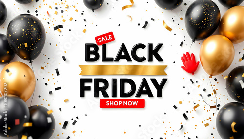Black Friday Banner with Gifts, Cart, and Shopping Items on a Black Background, christmas Black Friday Promotion Background with Gift Boxes, Cart, and Shopping Symbols