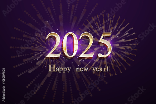 salyut2025 - Banner for celebrating the New Year in the atmosphere of a night party with fireworks and sparklers - text in English with gold 3D letters