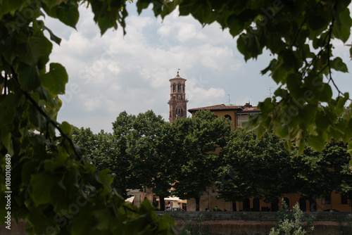 Church bell tower in Verona, Italy