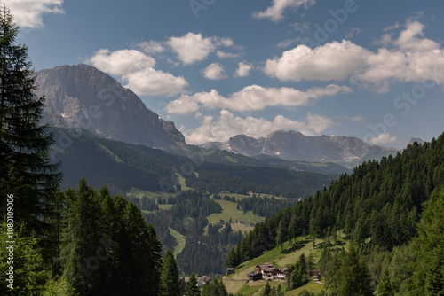 Mountain view with valley and Dolomites in Italy