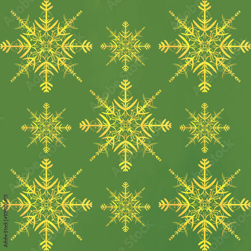 Green color  christmas background and snowflakes  winter pattern 