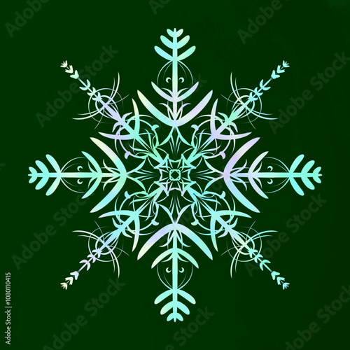 Green color  background and snowflake winter pattern 