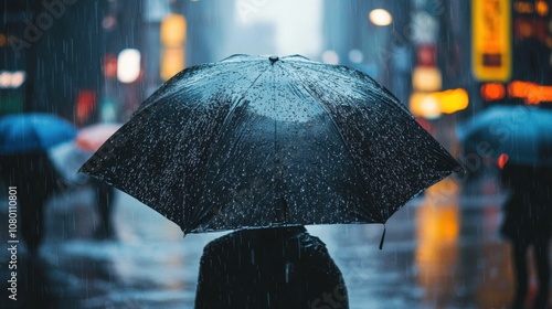 Wallpaper Mural Person with Umbrella in Rainy Urban Environment Torontodigital.ca