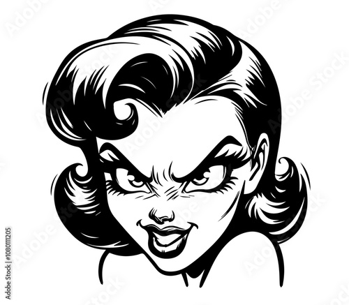 artistic sketch of stylish retro lady in black and white
