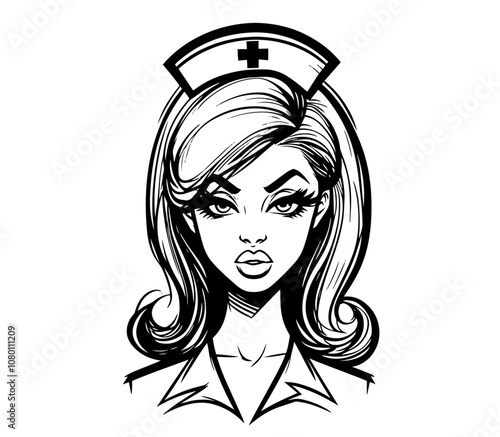 glamorous nurse pinup style portrait with stethoscope black vector