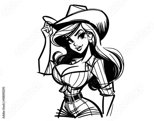charming pinup cowgirl illustration in retro western theme black vector