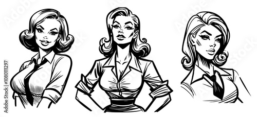 artistic sketch of stylish retro lady in black and white