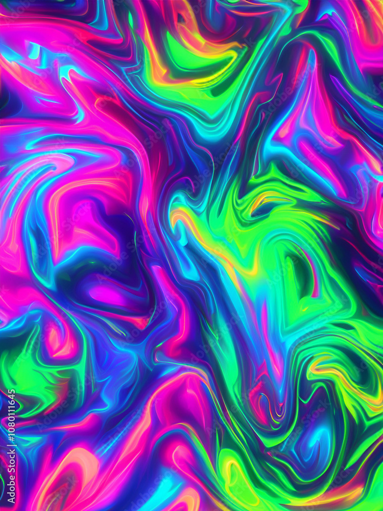 Obraz premium abstract swirl neon bright chaotic lines pattern psychedelic euphoria energy green blue purple background texture 